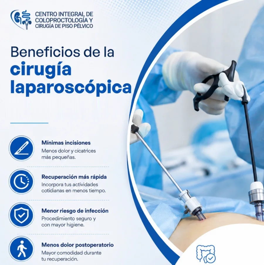 Beneficios de la cirugía laparoscópica: mínimas incisiones, recuperación más rápida, menor riesgo de infección y menos dolor postoperatorio